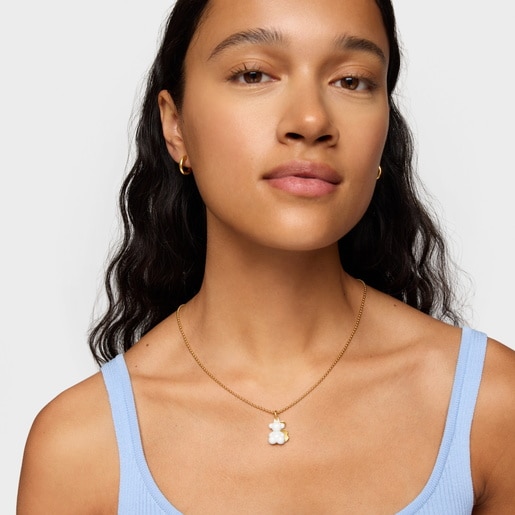 Dije doble oso con baño de oro 18 kt sobre plata y cerámica blanca Bold Bear