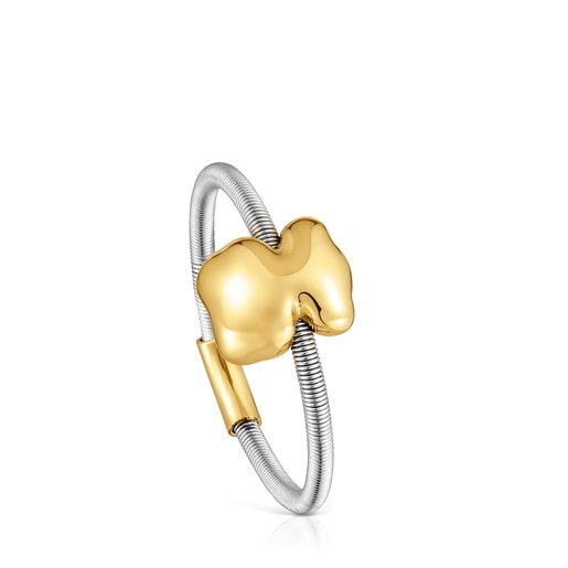 Anillo oso pequeño de oro y acero Mesh Tube