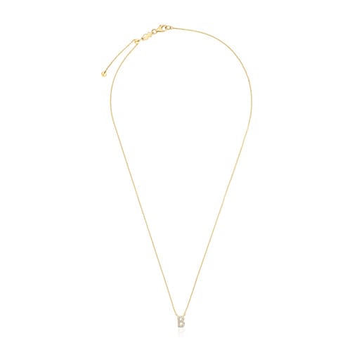 Short gold letter B Necklace with 0.05 ct diamonds Alphabet