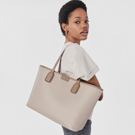Large taupe colored Script Day Tote bag