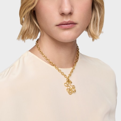 18ktゴールドコーティング・シルバーに、ラボグロウンダイヤモンドを添えた35 mm大のベア・ペンダントトップ Lio LGD