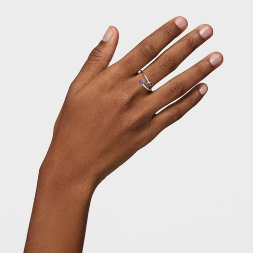 Silver TOUS New Motif Open Ring with sapphire and amethyst motifs