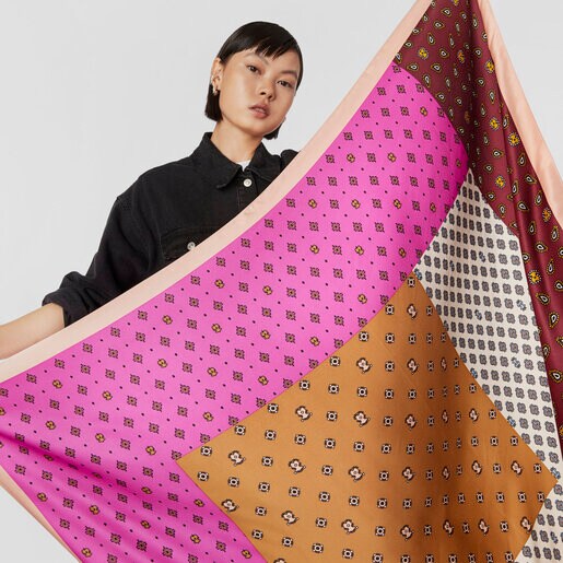 Fuchsia polyester TOUS Patchwork Neckerchief