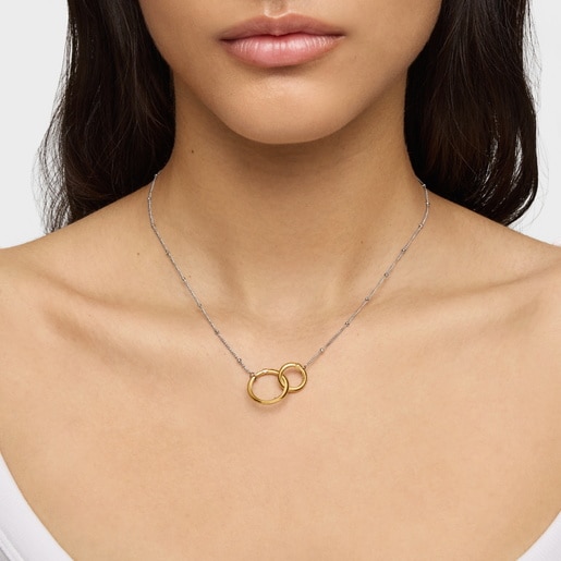 Short steel Necklace with gold ring Hold
