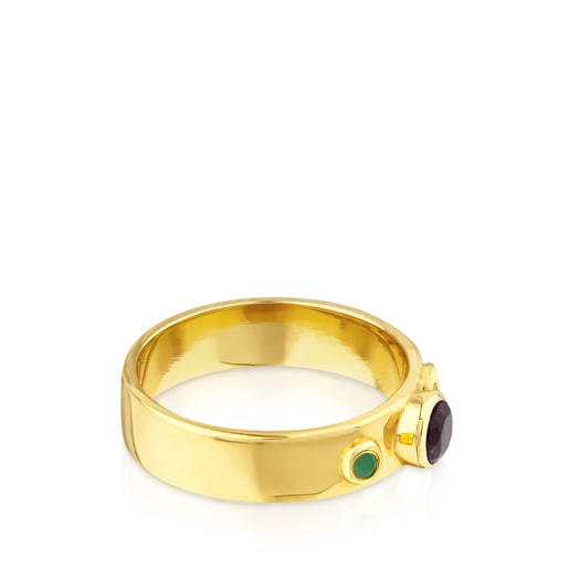 Vermeil Silver Sky Power Ring with Rhodolite and Chrysoprase