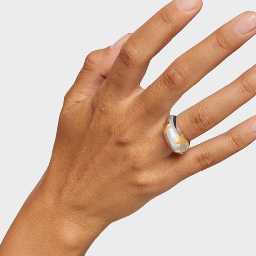 Two-tone dome Ring with motifs Warm