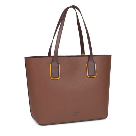 Large brown and mustard colored TOUS Essential Tote bag