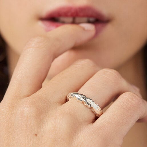 טבעת סטרייט XL בשילוב דובים בכסף סטרלינג