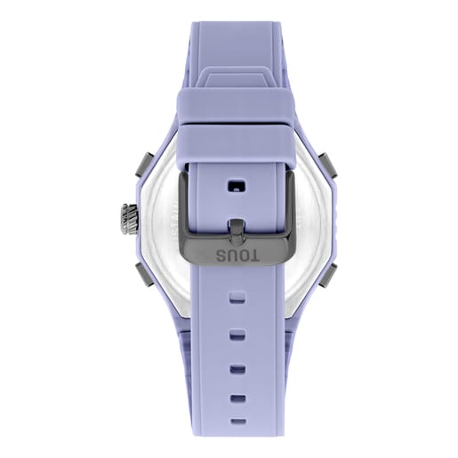 Reloj analógico/digital de acero IP lila con brazalete de nylon lila Bet