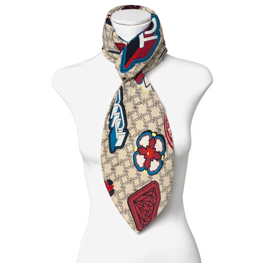 Beige Logogram Patch Scarf | TOUS
