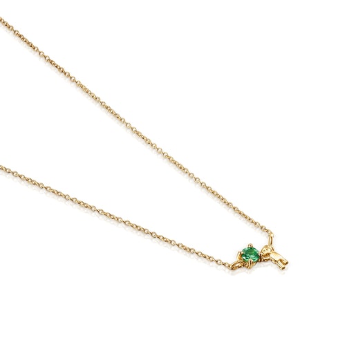 Gold Teddy Bear Necklace with tsavorite