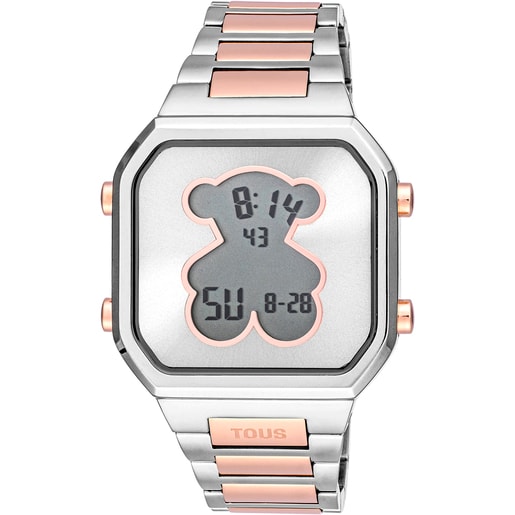Digital Watch with stainless steel and rose-colored IPRG steel bracelet D-BEAR