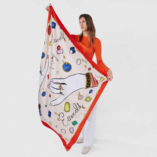 レッドカラーのスカーフ TOUS Gems