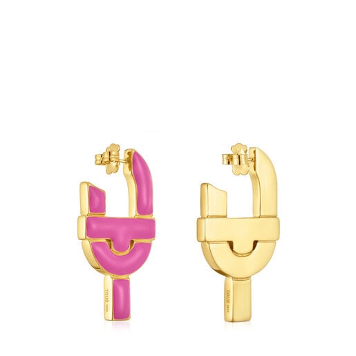 Pendientes aro de plata y esmalte fucsia TOUS MANIFESTO