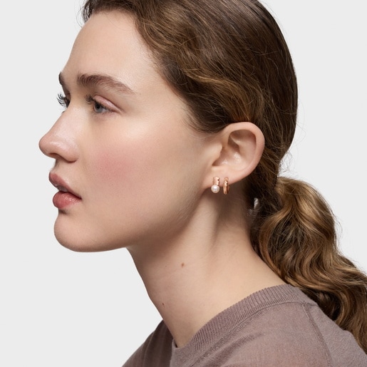 Bear Earrings with 18kt rose-gold plating over silver and cultured freshwater pearl TOUS Sweet Dolls