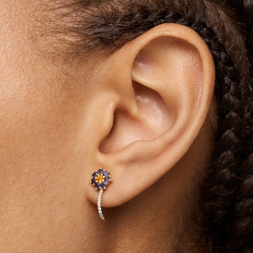 Gold Earrings with gemstones and diamonds Daisy