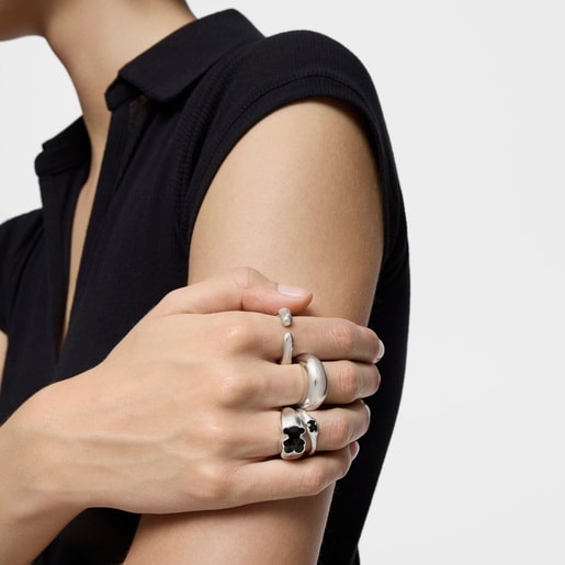 Small silver Ring with onyx bear motif TOUS Icon Color
