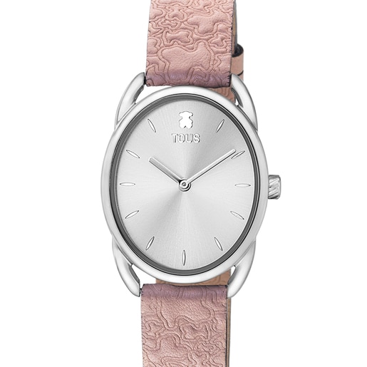 Steel Dai Analogue watch with pink leather Kaos strap