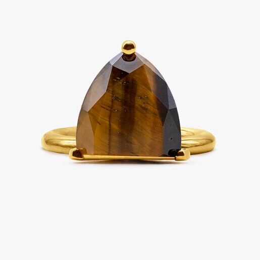 TIGER EYE AND SILVER VERMEIL HALF CUT MARQUISE RING