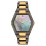 Reloj analógico con brazalete de acero negro, dorado y esfera de nácar gris Karat