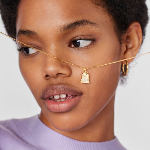 Collar pala con baño de oro 18 kt sobre plata y perla Job