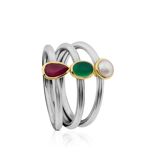 Titanium Gem Power Ring with Gold and Gemstones