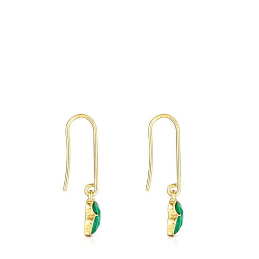 Pendientes largos con baño de oro 18 kt sobre plata y malaquita Icon Color