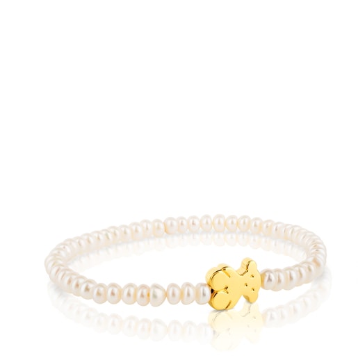 Pulsera elástica de oro y perlas cultivadas motivo oso de 1,15cm, Sweet Dolls