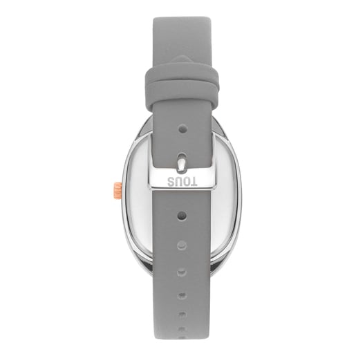 Montre analogique en acier IPRG rose avec bracelet en cuir gris Heritage