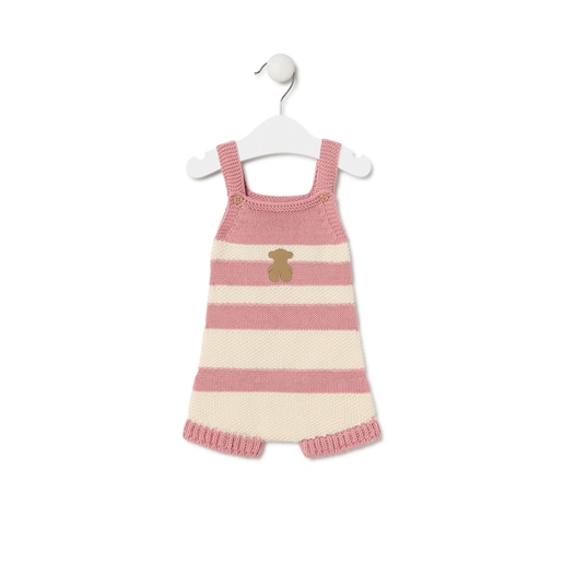 Knitted baby romper in Tricot stripy pink