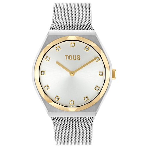 Montre analogique avec bracelet en acier et acier doré Karat Round Mesh