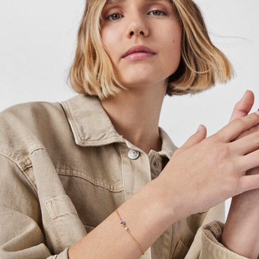 Pulsera con baño de oro 18 kt sobre plata con corazón de amatistas TOUS New Motif