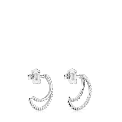 Boucles d’oreilles anneau double en or blanc avec diamants courtes Les Classiques