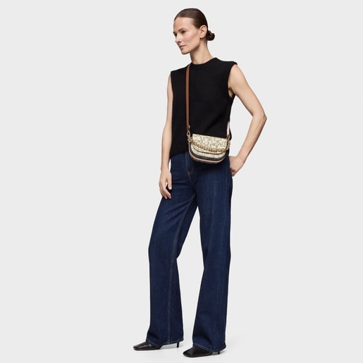 Beige mini half-moon Crossbody bag Kaos Icon