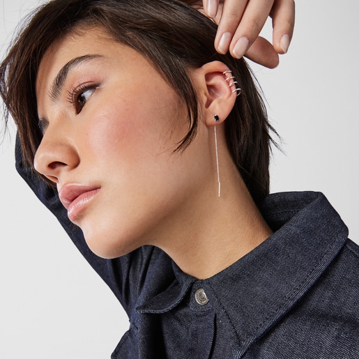 Long Mini Onix Earrings in Silver with Onyx