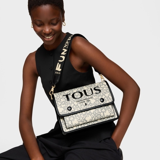 Bandolera mediana Audree Kaos Mini beige y negro