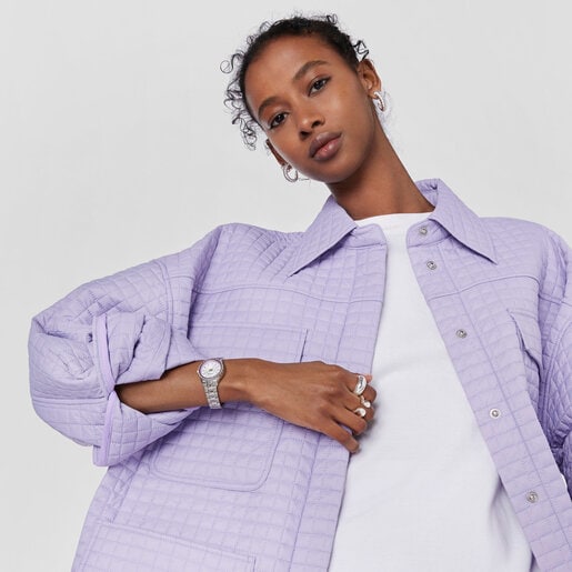 שעון אנלוגי Mini T-Bear עם רצועת פלדה ומסגרת פנימית מאלומיניום סגול