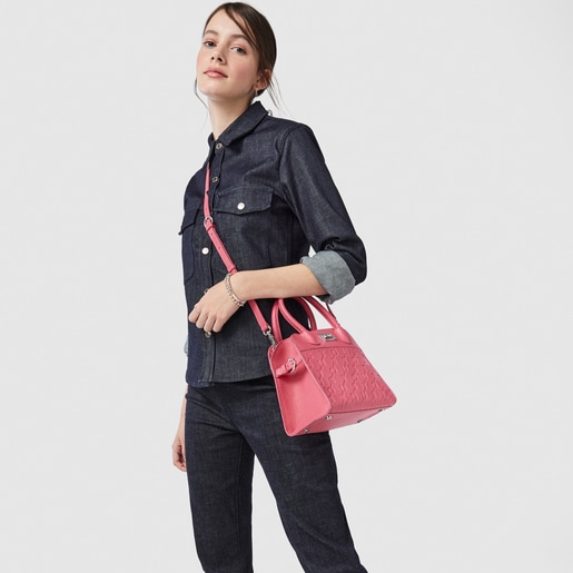 Small fuchsia leather TOUS Script City bag