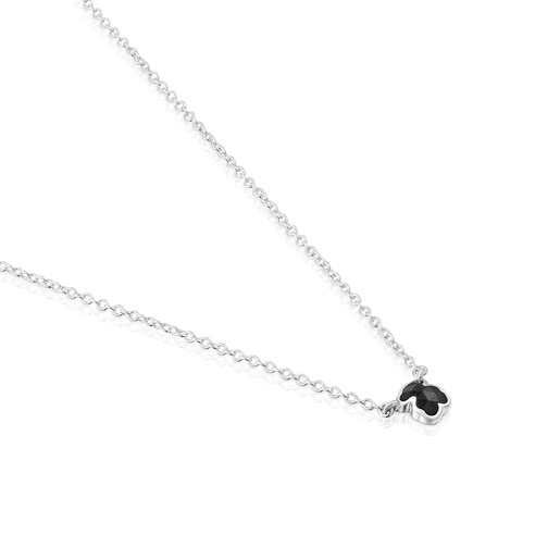 Short silver Necklace with small bear motif in onyx TOUS Icon Color