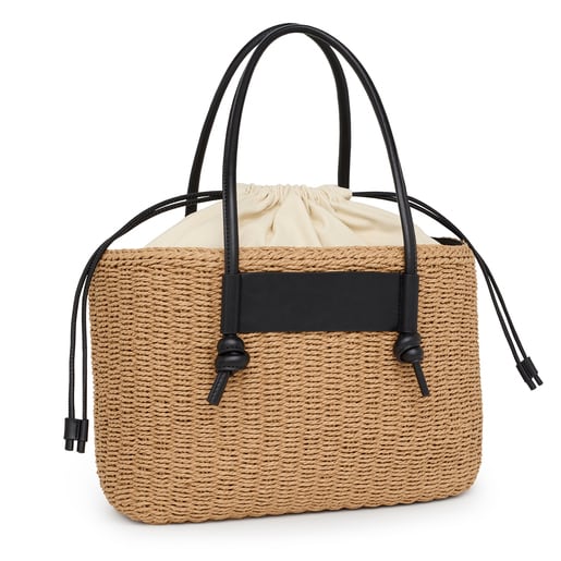 Large black raffia Scoubidou Tote bag