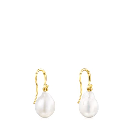 Aretes Gloss gota con baño de oro 18 kt sobre plata y perla