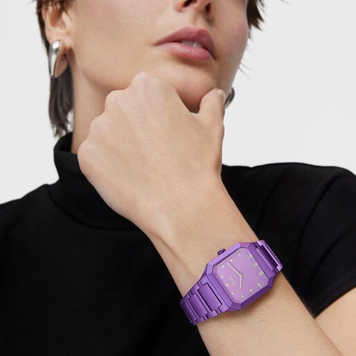 Montre analogique avec bracelet en aluminium lilas Karat Squared
