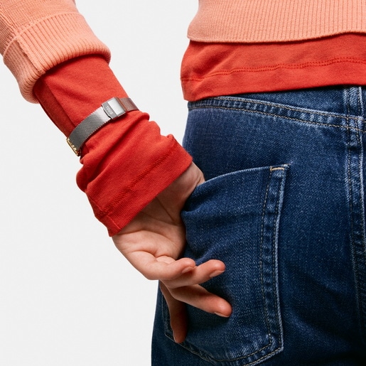 Reloj analógico con brazalete de acero con motivo, acero dorado y esfera de nácar EPIC ICON KDT