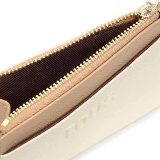 ベージュ&サンドカラーのコインパース&カードホルダー TOUS Audree Saffiano