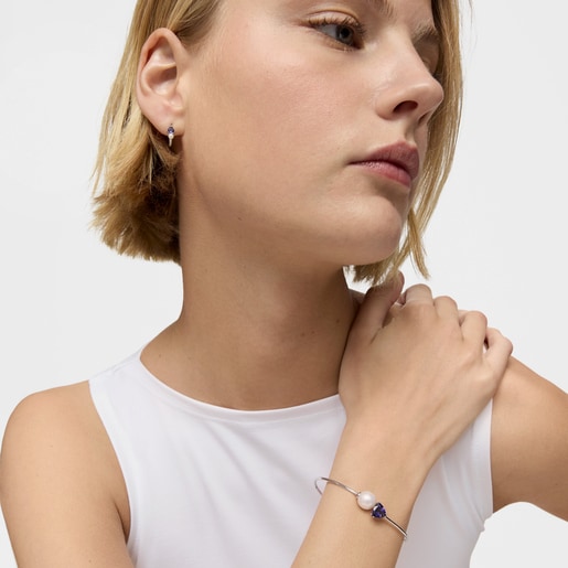 White gold Bangle with iolite and cultured pearl Ivette