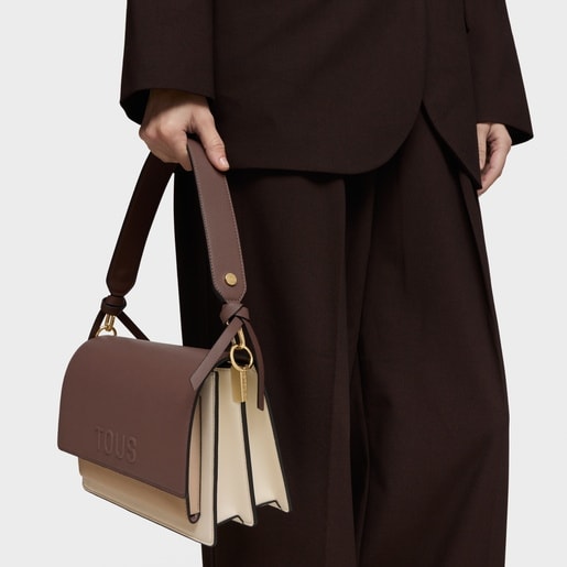 Bandolera mediana beige y marrón Audree Saffiano