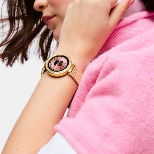 Reloj smartwatch con brazalete de acero dorado y zirconias S-CONNECT