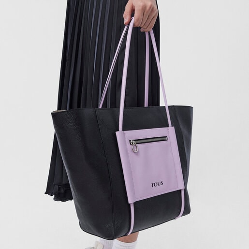 Large black and mauve leather TOUS Empire Shopping bag