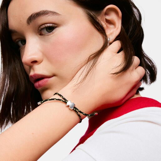 Silver and black nylon bear Bracelet TOUS Bold Motif