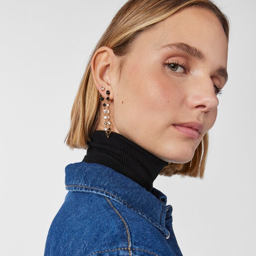 Short/long Silver Vermeil Glaring Earrings with Onyx and Zirconia